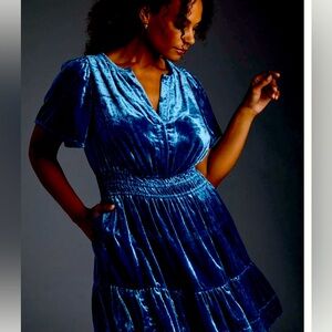 Somerset blue velvet mini dress from Anthropologie